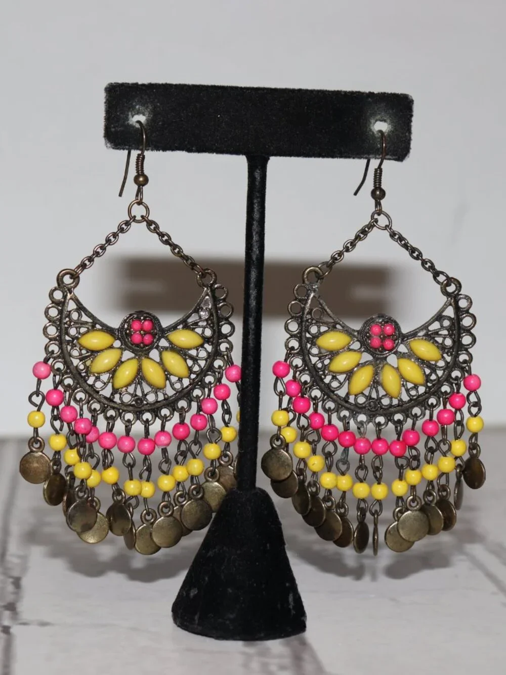 🌼✨ Bronze Boho Filigree Dangle Earrings · 3.5